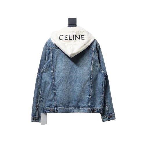 Celine patchwork hooded denim jacket,Celine Jacket,Jacket,APPAREL