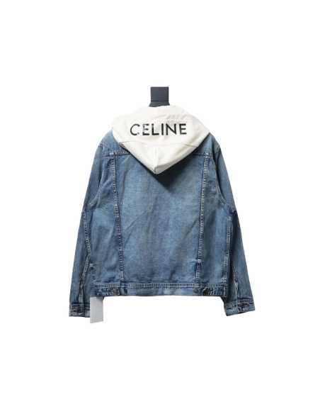 Celine patchwork hooded denim jacket,Celine Jacket,Jacket,APPAREL