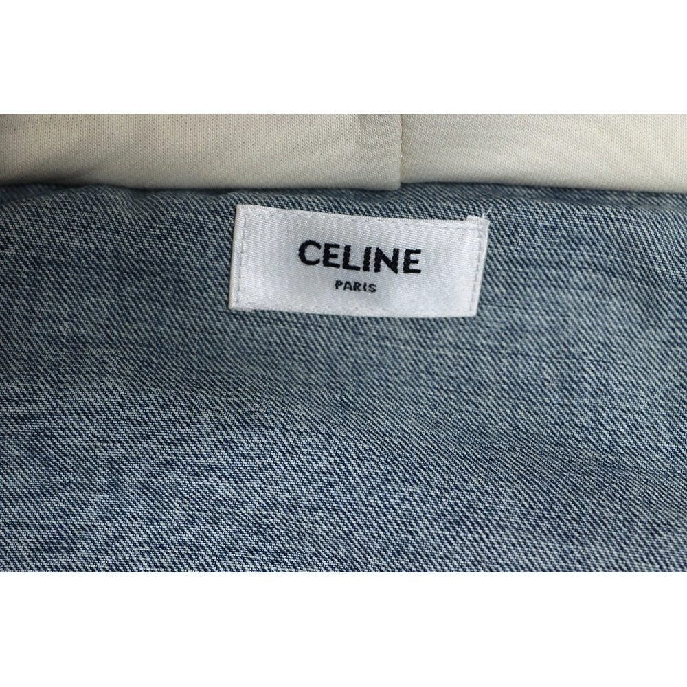 Celine patchwork hooded denim jacket,Celine Jacket,Jacket,APPAREL