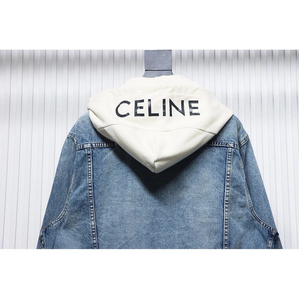 Celine patchwork hooded denim jacket,Celine Jacket,Jacket,APPAREL