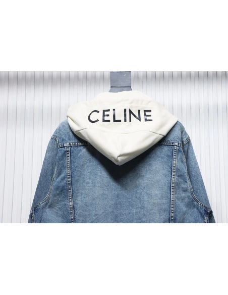 Celine patchwork hooded denim jacket,Celine Jacket,Jacket,APPAREL