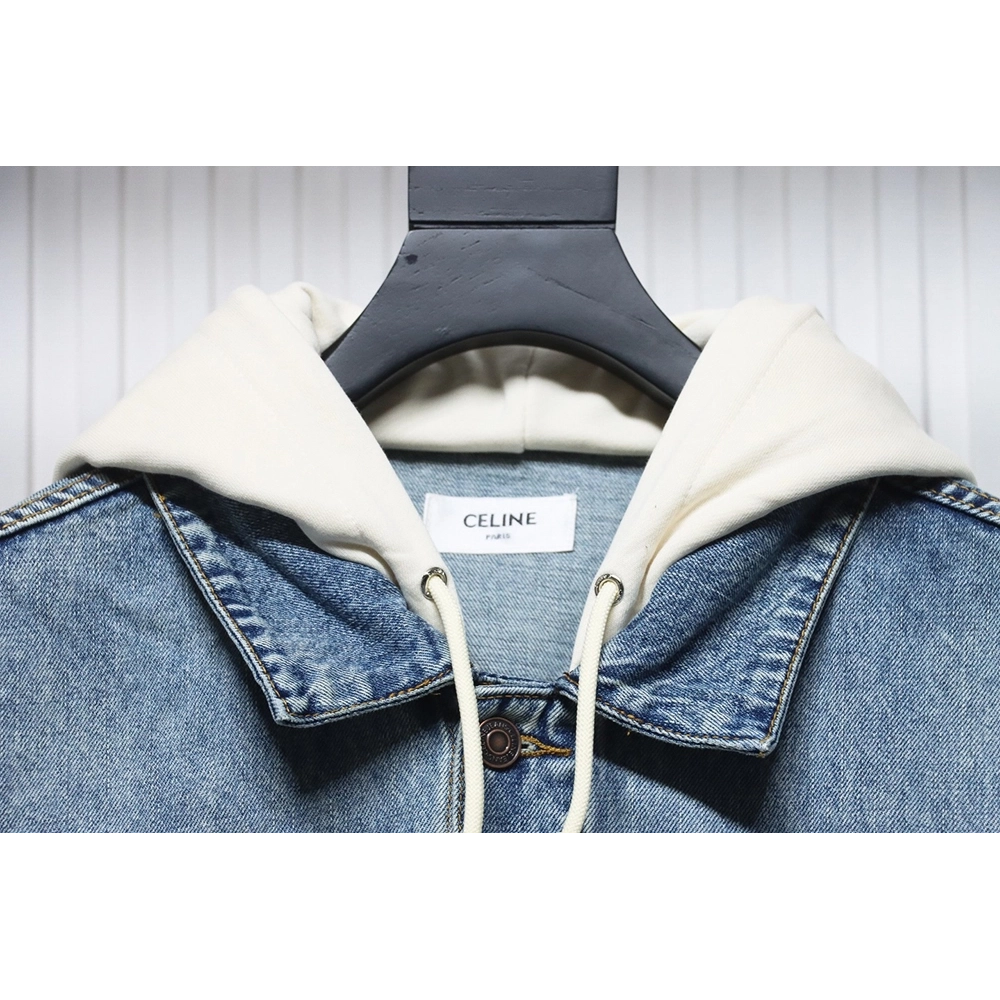 Celine patchwork hooded denim jacket,Celine Jacket,Jacket,APPAREL