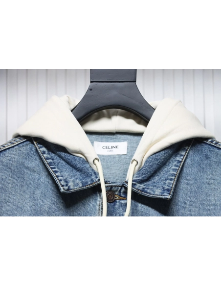 Celine patchwork hooded denim jacket,Celine Jacket,Jacket,APPAREL