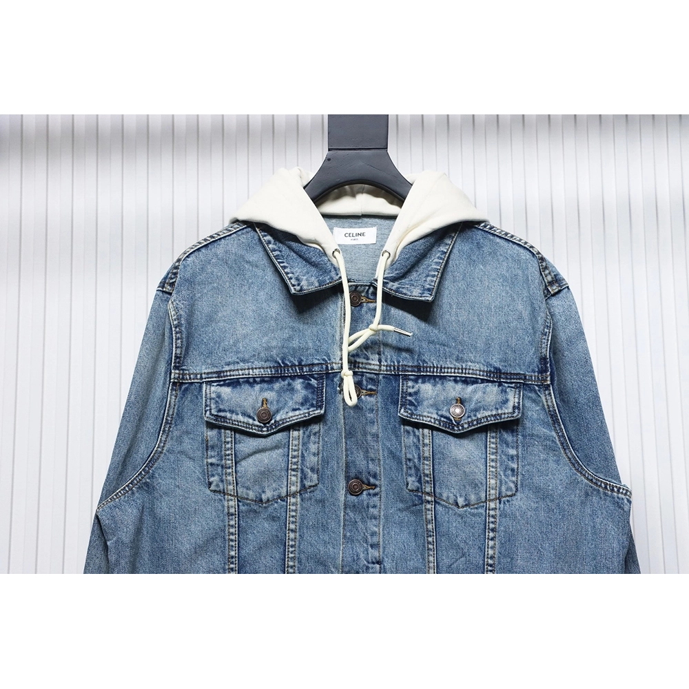 Celine patchwork hooded denim jacket,Celine Jacket,Jacket,APPAREL