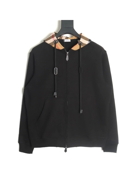 Burberry Check Hood Panel Double Zip Hooded Jacket TSK1,Burberry Jacket,Jacket,APPAREL