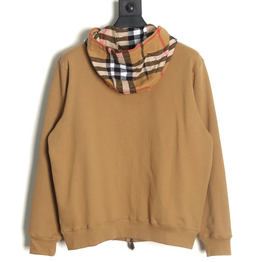 Burberry Check Hood Panel Double Zip Hooded Jacket,Burberry Jacket,Jacket,APPAREL