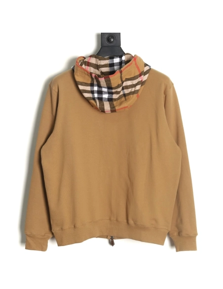 Burberry Check Hood Panel Double Zip Hooded Jacket,Burberry Jacket,Jacket,APPAREL
