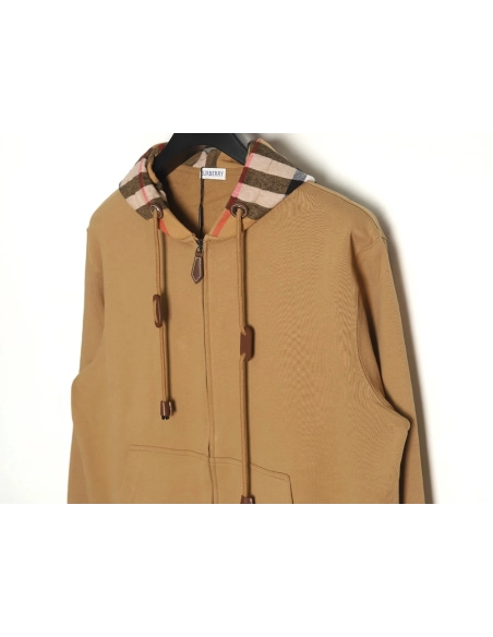 Burberry Check Hood Panel Double Zip Hooded Jacket,Burberry Jacket,Jacket,APPAREL