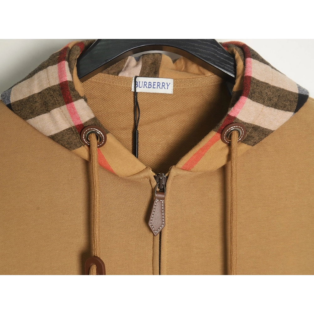 Burberry Check Hood Panel Double Zip Hooded Jacket,Burberry Jacket,Jacket,APPAREL