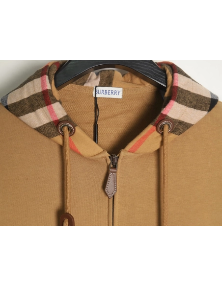 Burberry Check Hood Panel Double Zip Hooded Jacket,Burberry Jacket,Jacket,APPAREL
