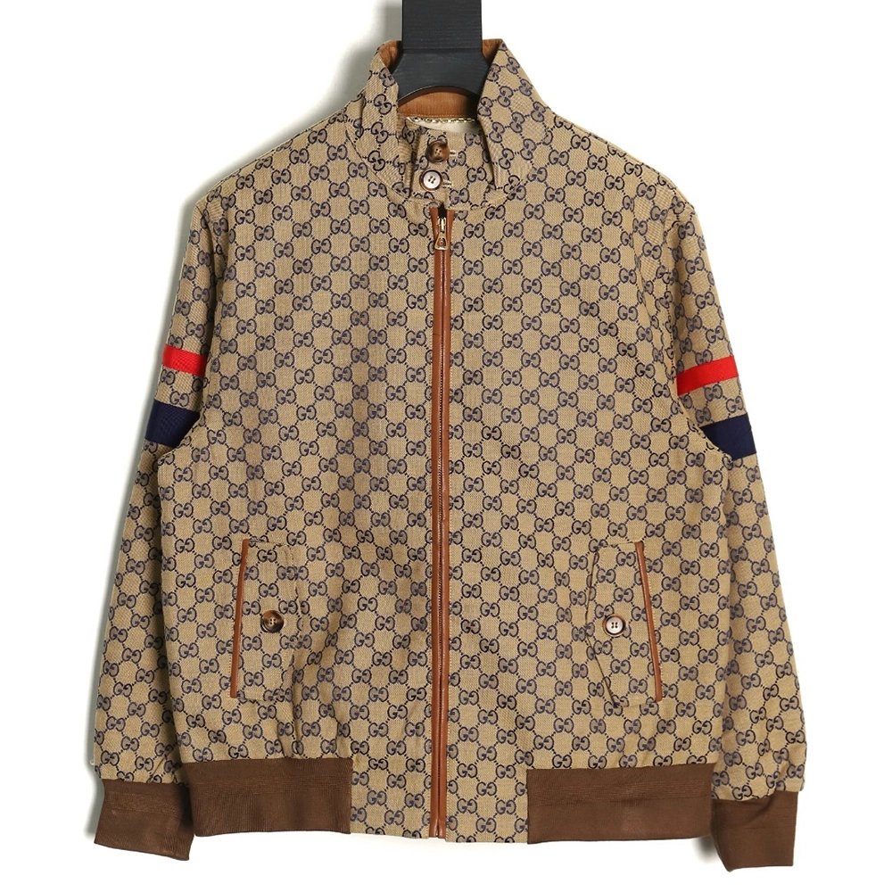 Gucci standup collar double G canvas longsleeved jacket,Gucci Jacket,Jacket,APPAREL