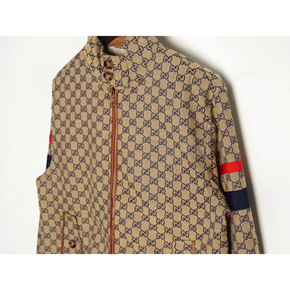 Gucci standup collar double G canvas longsleeved jacket,Gucci Jacket,Jacket,APPAREL