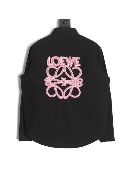 Loewe classic embroidered fluorescent pink logo shirt jacket,Loewe Jacket,Jacket,APPAREL