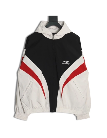 Balenciaga 3B red and white hooded windbreaker jacket,Balenciaga Jacket,Jacket,APPAREL