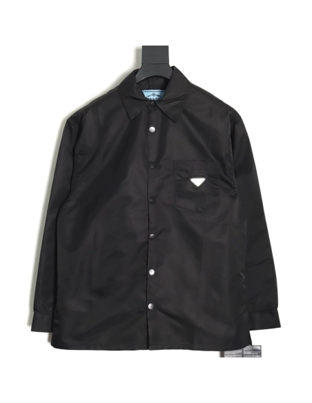 Prada Nylon Triangle Logo Long Sleeve Jacket Shirt,Prada Jacket,Jacket,APPAREL