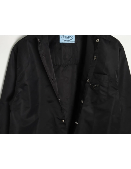 Prada Nylon Triangle Logo Long Sleeve Jacket Shirt,Prada Jacket,Jacket,APPAREL