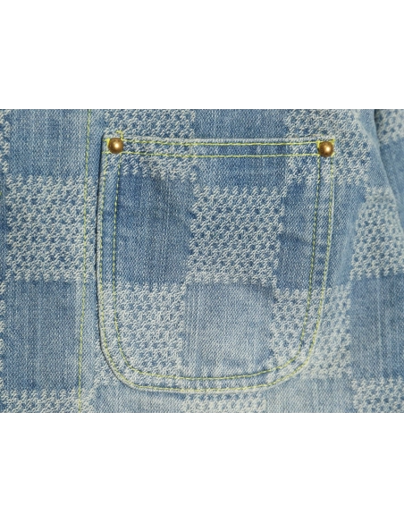 Louis Vuitton 24SS Checkerboard Collarless Denim Shirt Jacket,Louis Vuitton Jacket,Jacket,APPAREL