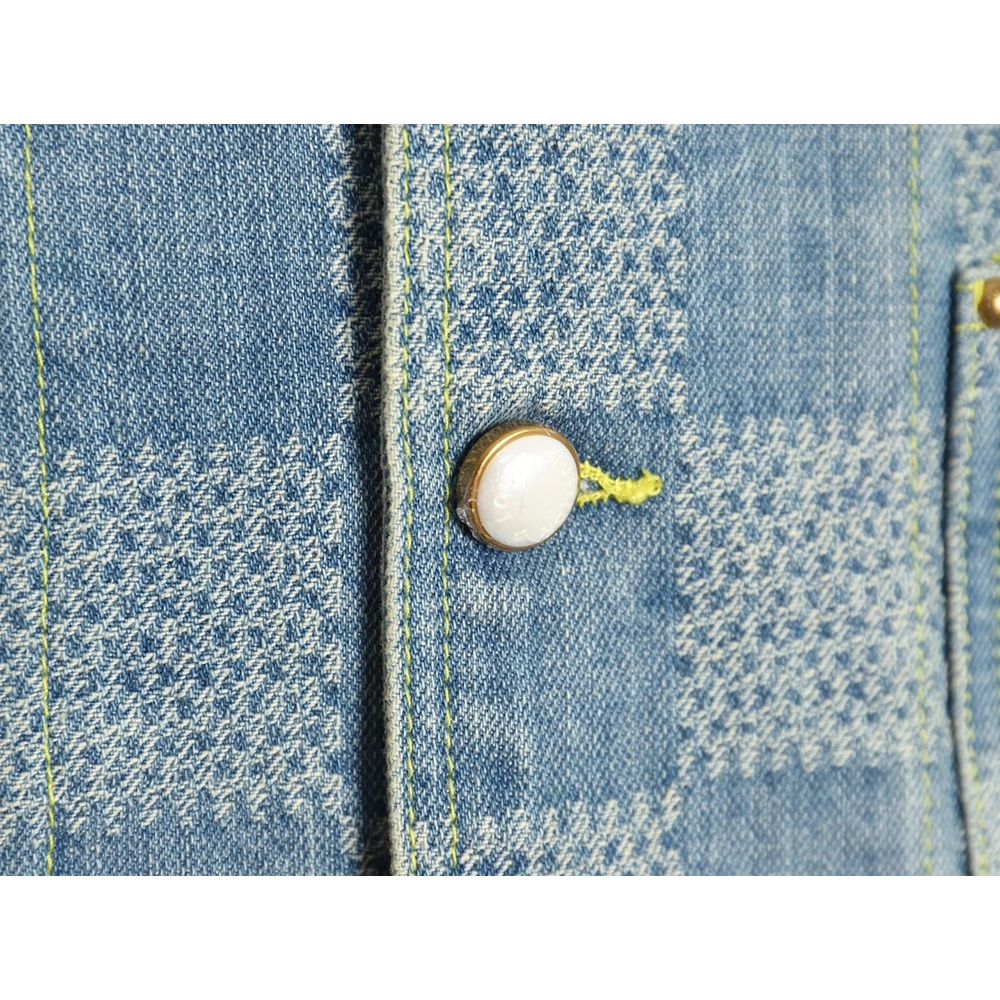 Louis Vuitton 24SS Checkerboard Collarless Denim Shirt Jacket,Louis Vuitton Jacket,Jacket,APPAREL