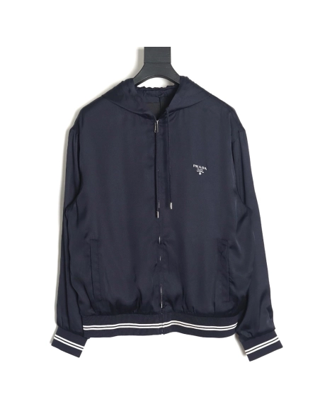 Prada 24SS mulberry silk ribbon hem hooded jacket,Prada Jacket,Jacket,APPAREL