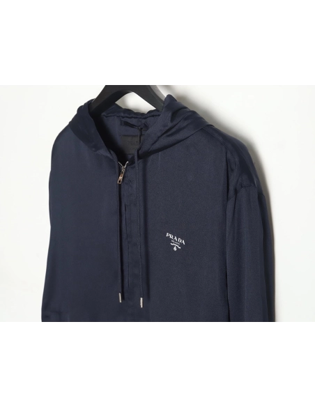 Prada 24SS mulberry silk ribbon hem hooded jacket,Prada Jacket,Jacket,APPAREL