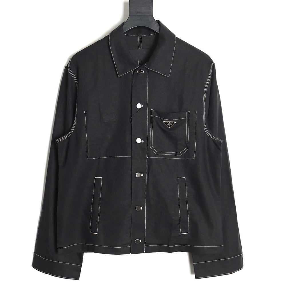 Prada PRD24SS Chambray Pocket Long Sleeve Shirt Jacket,Prada Jacket,Jacket,APPAREL