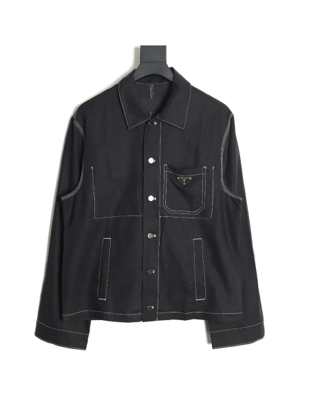 Prada PRD24SS Chambray Pocket Long Sleeve Shirt Jacket,Prada Jacket,Jacket,APPAREL