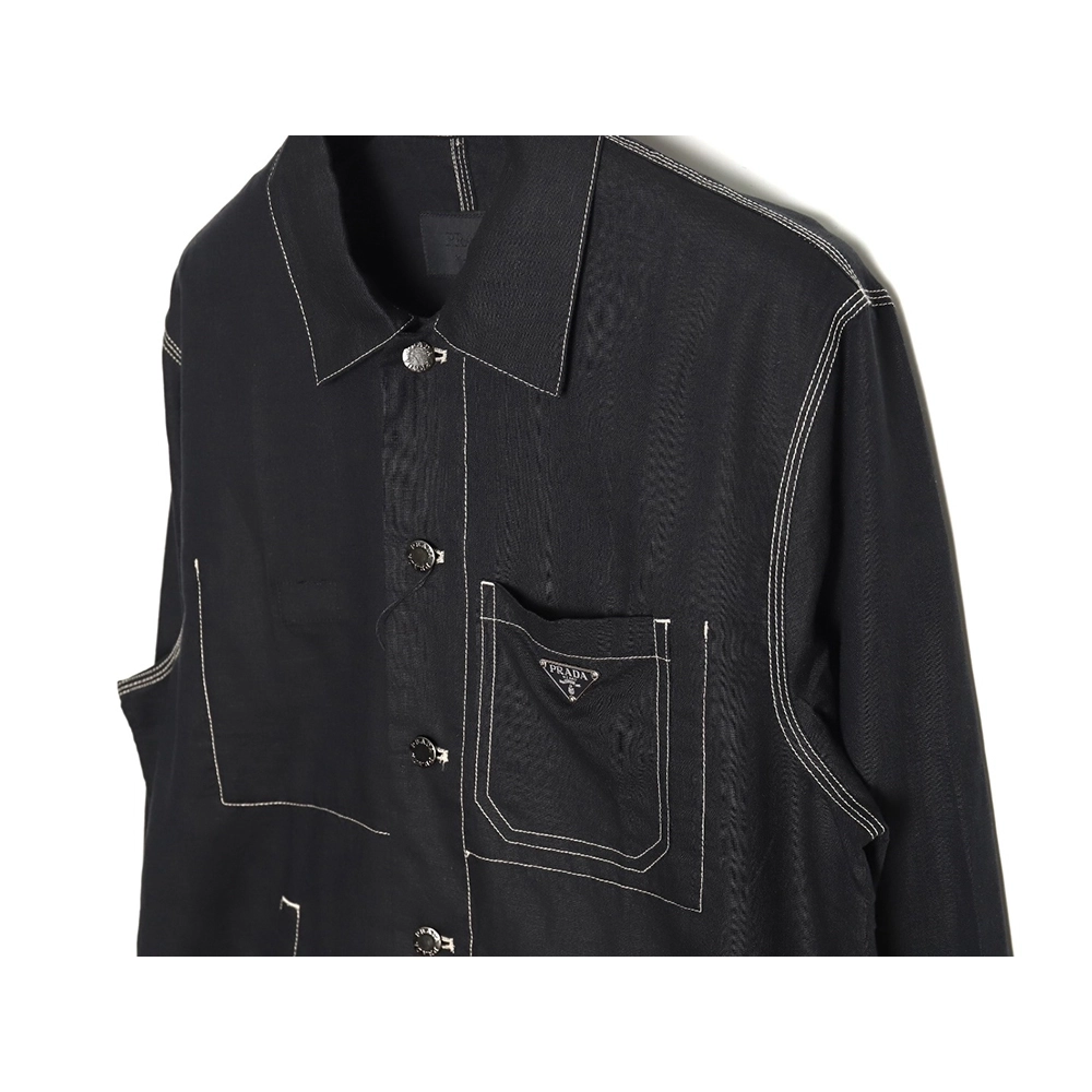 Prada PRD24SS Chambray Pocket Long Sleeve Shirt Jacket,Prada Jacket,Jacket,APPAREL