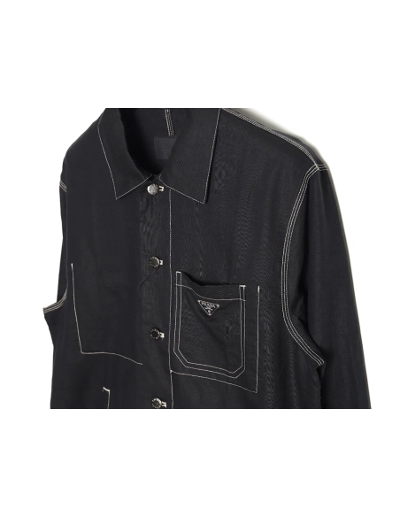 Prada PRD24SS Chambray Pocket Long Sleeve Shirt Jacket,Prada Jacket,Jacket,APPAREL