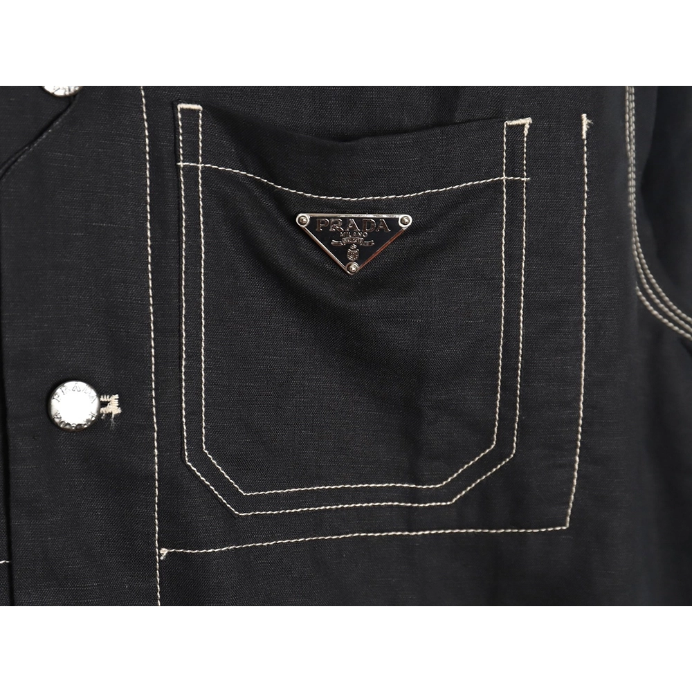 Prada PRD24SS Chambray Pocket Long Sleeve Shirt Jacket,Prada Jacket,Jacket,APPAREL