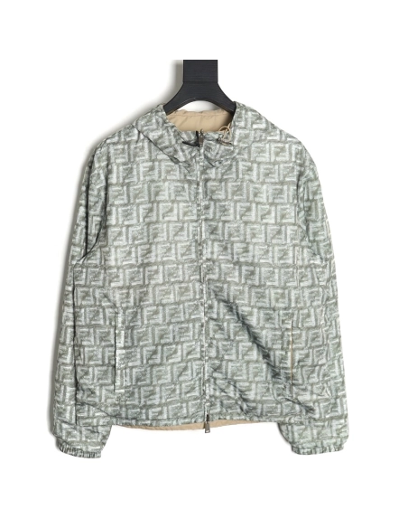 Fendi FD24SS Green FF Reversible Nylon Jacket Hooded Jacket,Fendi Jacket,Jacket,APPAREL