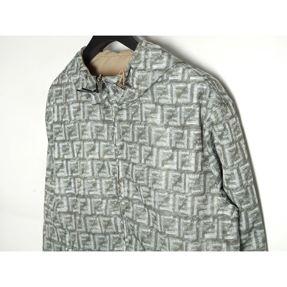 Fendi FD24SS Green FF Reversible Nylon Jacket Hooded Jacket,Fendi Jacket,Jacket,APPAREL