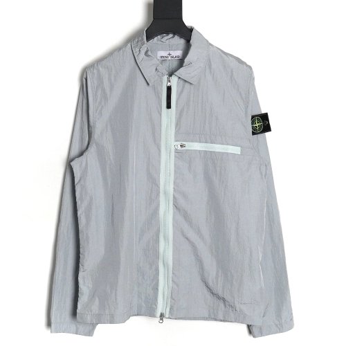 Stone Island Nylon Meta Series Metallic Nylon Long Sleeve Zip Chest Strap Jacket,Stone Island Jacket,Jacket,APPAREL