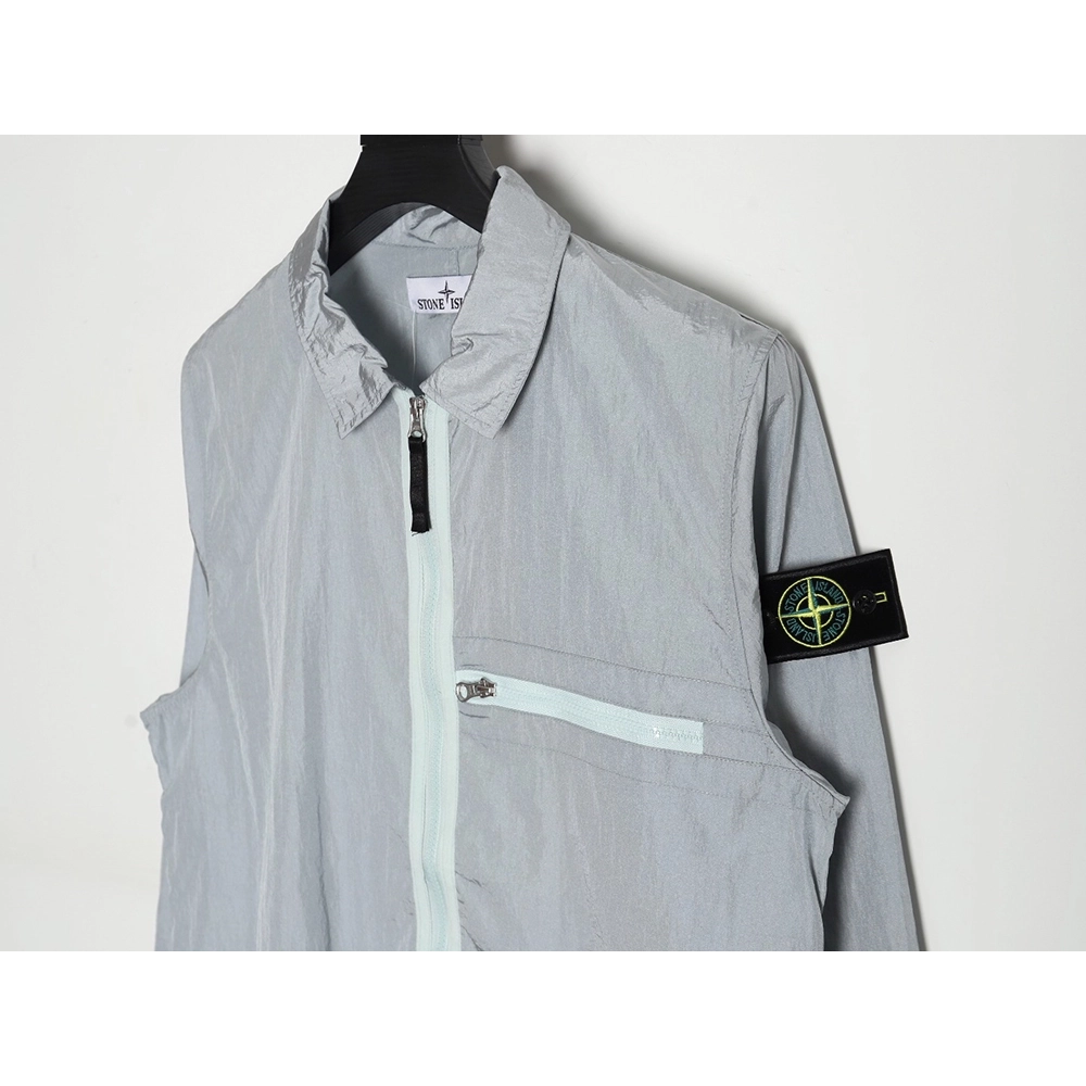 Stone Island Nylon Meta Series Metallic Nylon Long Sleeve Zip Chest Strap Jacket,Stone Island Jacket,Jacket,APPAREL