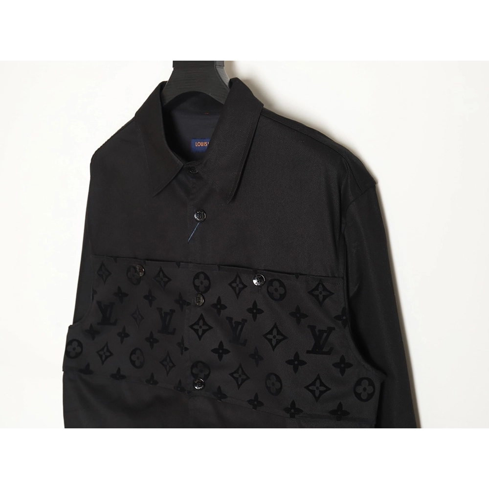 Louis Vuitton flocked jacquard patchwork work shirt jacket,Louis Vuitton Jacket,Jacket,APPAREL