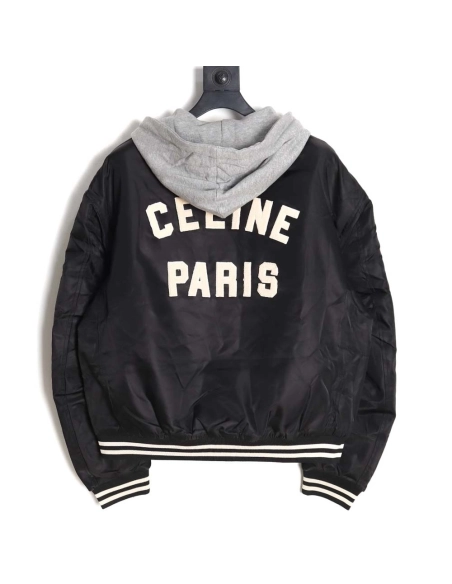 Celine Celine new embroidered letter hooded cotton jacket_CM_1,Celine Jacket,Jacket,APPAREL