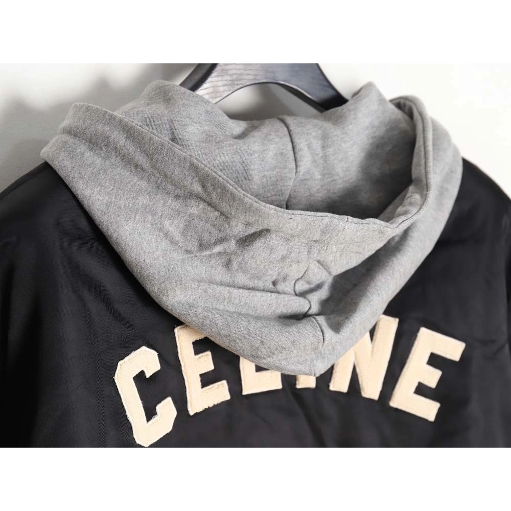 Celine Celine new embroidered letter hooded cotton jacket_CM_1,Celine Jacket,Jacket,APPAREL