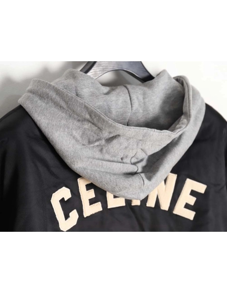 Celine Celine new embroidered letter hooded cotton jacket_CM_1,Celine Jacket,Jacket,APPAREL