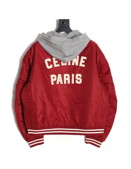 Celine Celine new embroidered letter hooded cotton jacket,Celine Jacket,Jacket,APPAREL