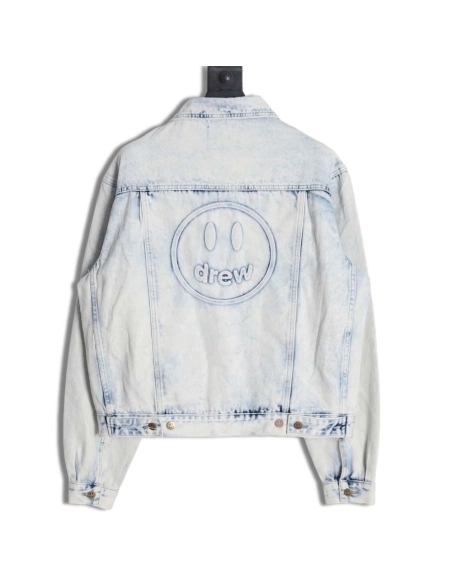 DREW House Mascot\Drew House 23Fw threedimensional embossed smiley washed denim jacket,Drew House Jacket,Jacket,APPAREL