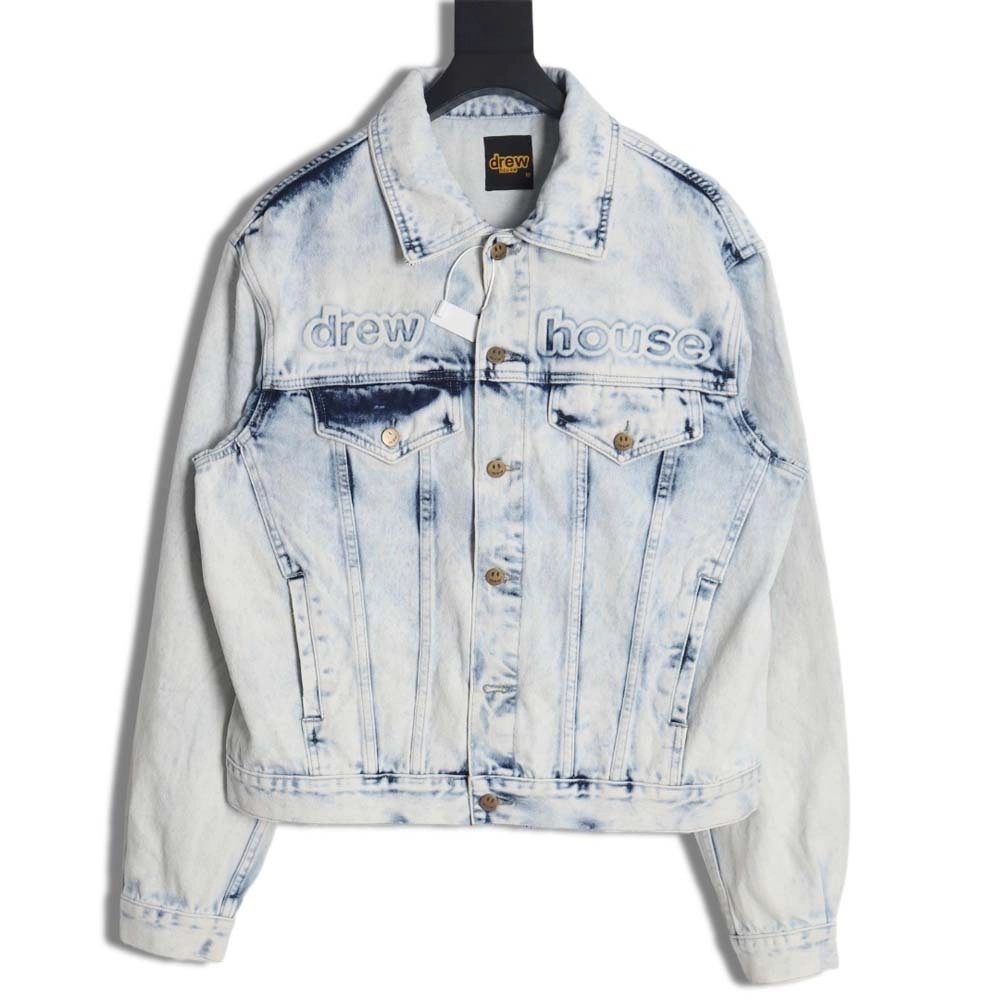 DREW House Mascot\Drew House 23Fw threedimensional embossed smiley washed denim jacket,Drew House Jacket,Jacket,APPAREL