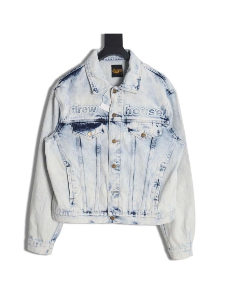 DREW House Mascot\Drew House 23Fw threedimensional embossed smiley washed denim jacket,Drew House Jacket,Jacket,APPAREL