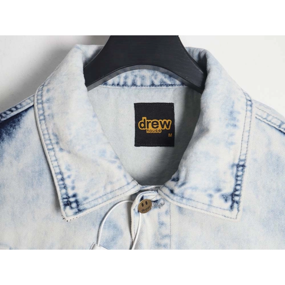 DREW House Mascot\Drew House 23Fw threedimensional embossed smiley washed denim jacket,Drew House Jacket,Jacket,APPAREL
