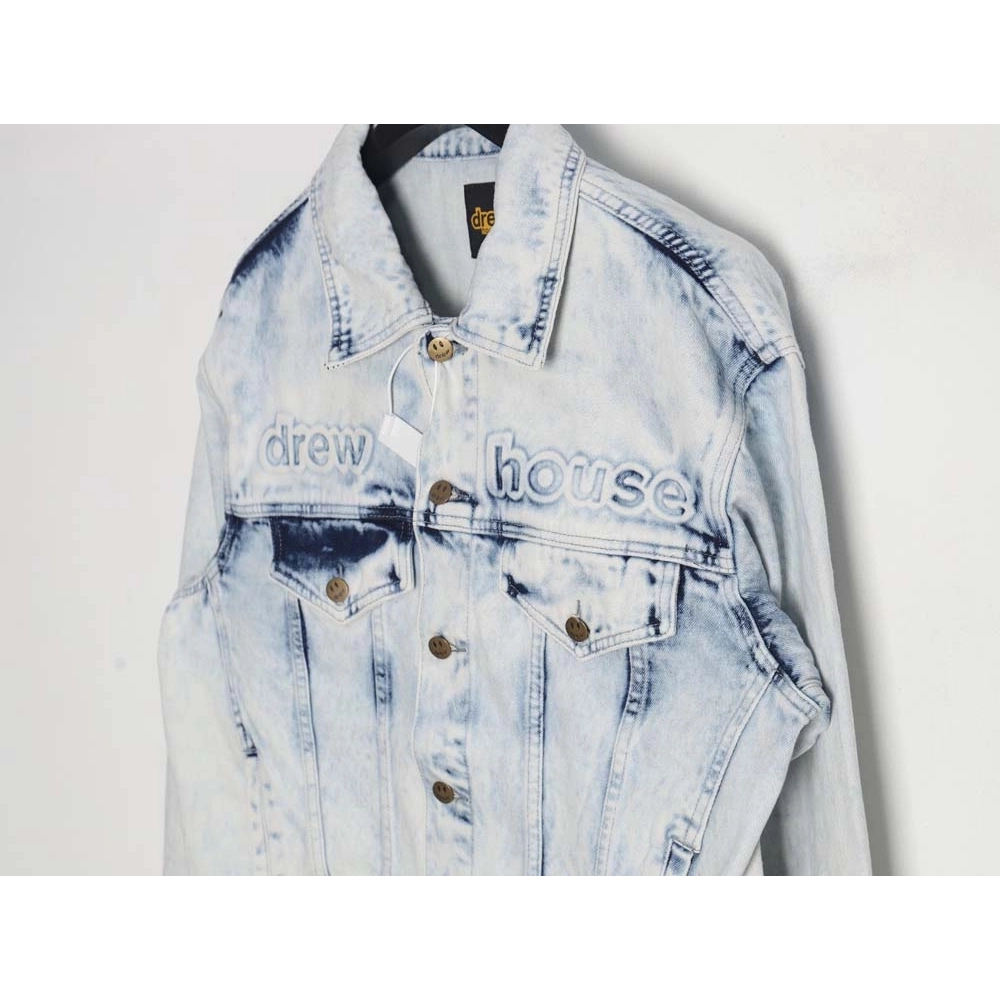 DREW House Mascot\Drew House 23Fw threedimensional embossed smiley washed denim jacket,Drew House Jacket,Jacket,APPAREL