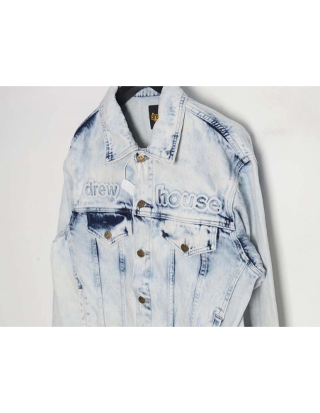 DREW House Mascot\Drew House 23Fw threedimensional embossed smiley washed denim jacket,Drew House Jacket,Jacket,APPAREL