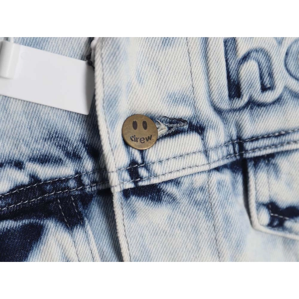 DREW House Mascot\Drew House 23Fw threedimensional embossed smiley washed denim jacket,Drew House Jacket,Jacket,APPAREL