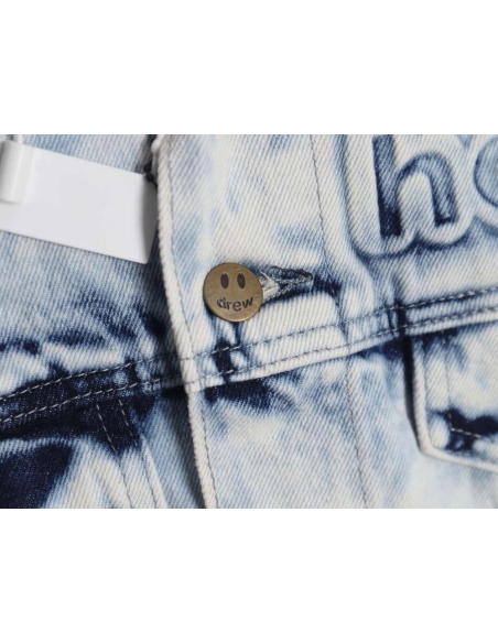 DREW House Mascot\Drew House 23Fw threedimensional embossed smiley washed denim jacket,Drew House Jacket,Jacket,APPAREL