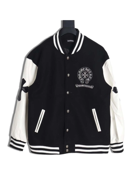 CHROME HEARTS Chrome hearts Chrome hearts baseball jacket with large Sanskrit cross on the back,Chrome Hearts Jacket,Jacket,APPA