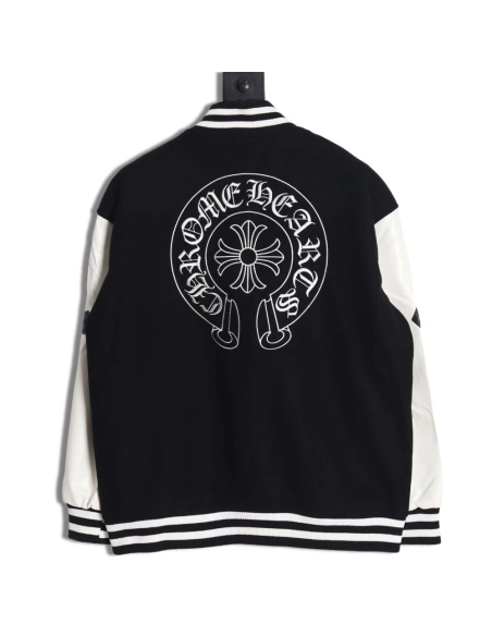 CHROME HEARTS Chrome hearts Chrome hearts baseball jacket with large Sanskrit cross on the back,Chrome Hearts Jacket,Jacket,APPA