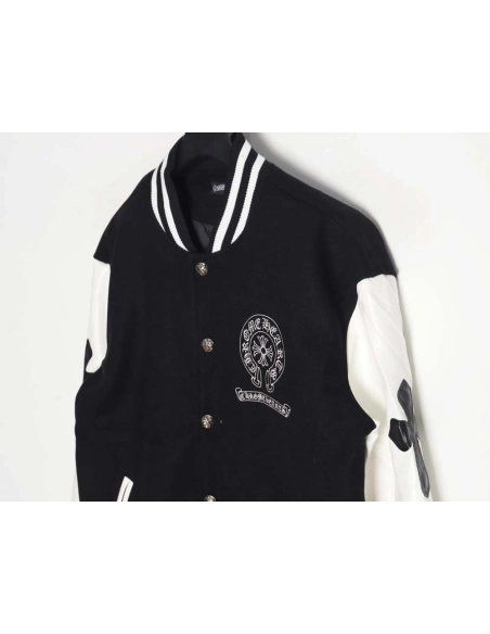 CHROME HEARTS Chrome hearts Chrome hearts baseball jacket with large Sanskrit cross on the back,Chrome Hearts Jacket,Jacket,APPA