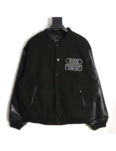 Representative Black 5 Limited Bulldog Embroidered Jacket High Street Leather Sleeves Spliced Baseball uniform,Represent Jacket,